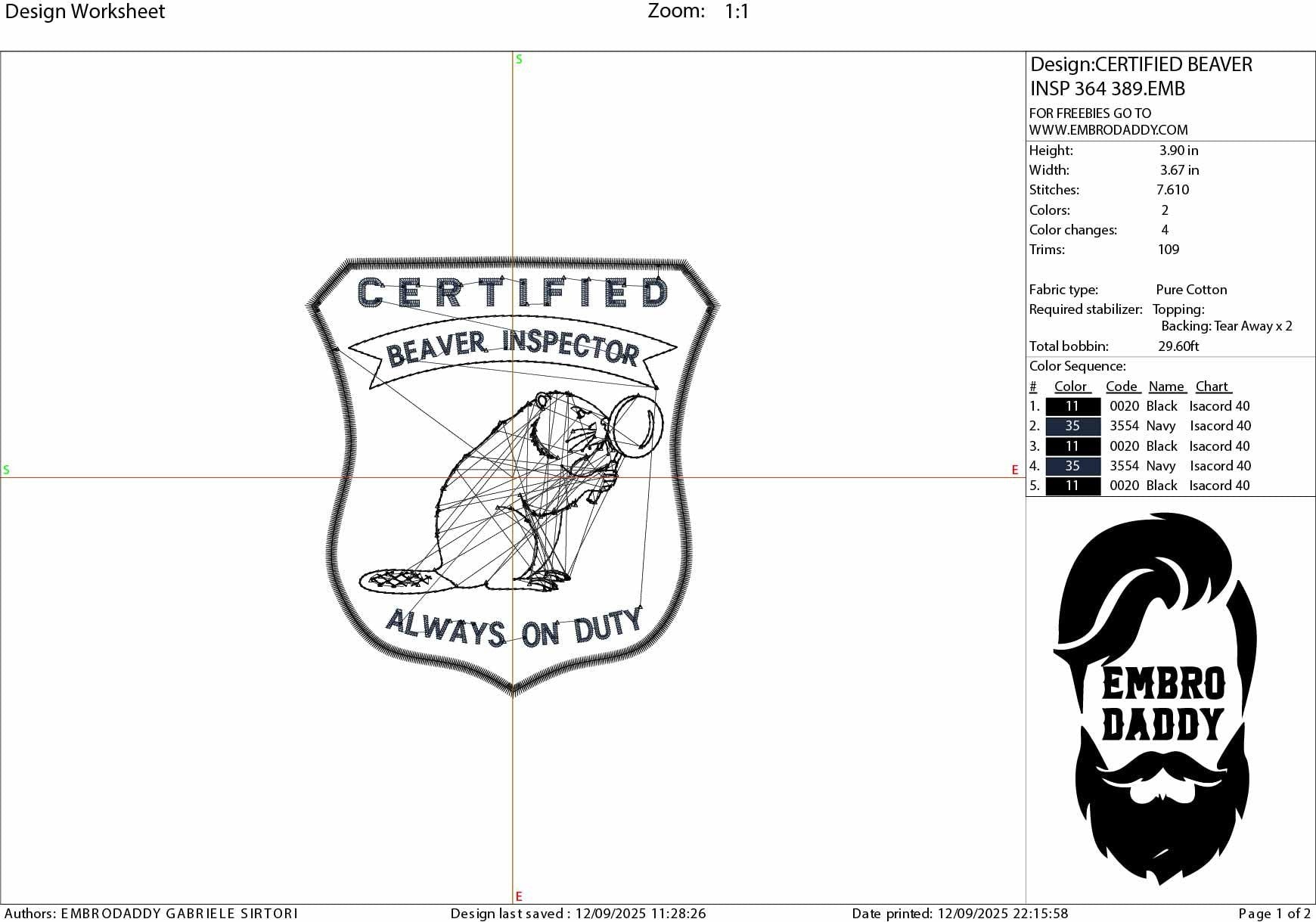 Machine Embroidery files, Certified Beaver Inspector, Funny Animal, PES, DST, xxx, hus & more