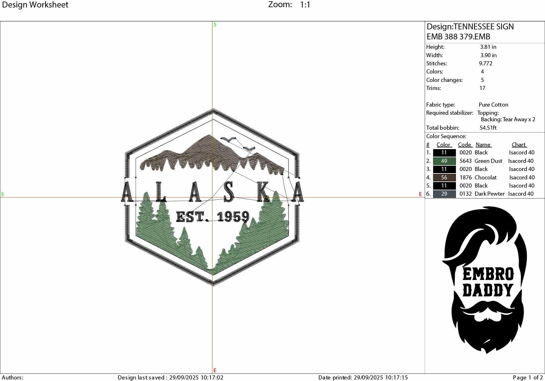 Machine Embroidery files, Alaska est 1953, DST, PES, xxx hus & more