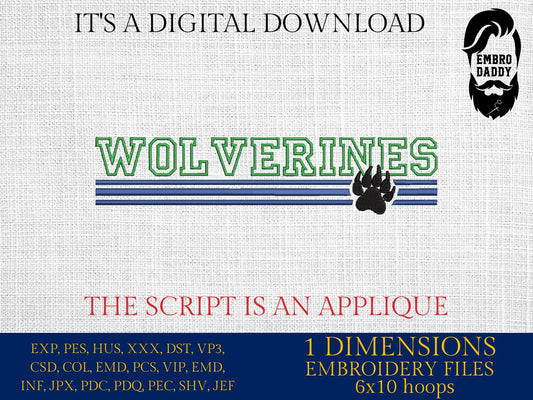 Machine Embroidery files, wolverines appliqué, sport, PES, xxx, hus & more, fan embroidery files