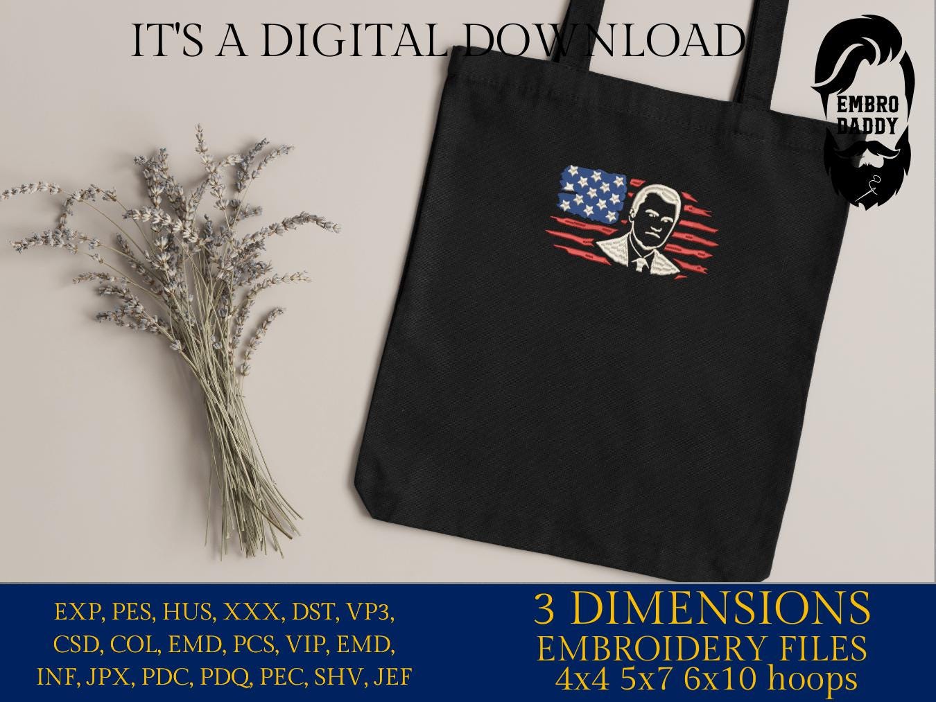 Machine Embroidery files, USA flag, RIP Charlie Kirk, Memorial, Republican, Tribute Design , PES, xxx, dst, hus & more
