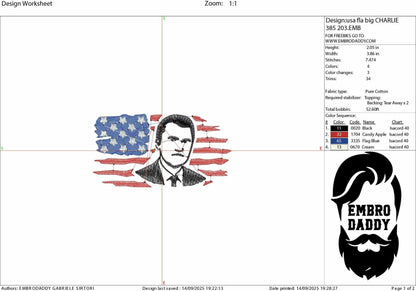 Machine Embroidery files, USA flag, RIP Charlie Kirk, Memorial, Republican, Tribute Design , PES, xxx, dst, hus & more