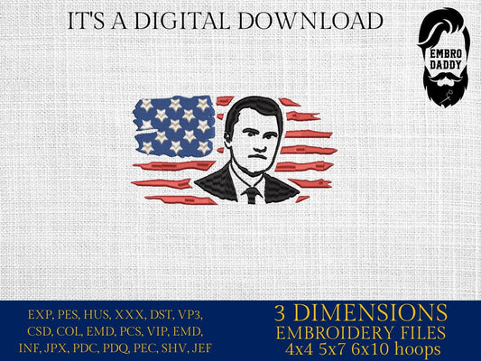 Machine Embroidery files, USA flag, RIP Charlie Kirk, Memorial, Republican, Tribute Design , PES, xxx, dst, hus & more