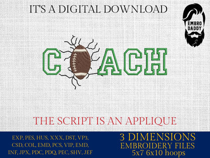 Machine Embroidery files, coach appliqué, sport, PES, xxx, hus & more, fan embroidery files