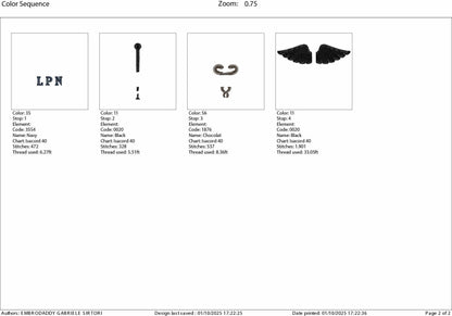 Machine Embroidery files, Medical Caduceus Symbol Silhouette with LPN for Licensed Practical Nurse Staff, dst, PES, xxx, hus & more