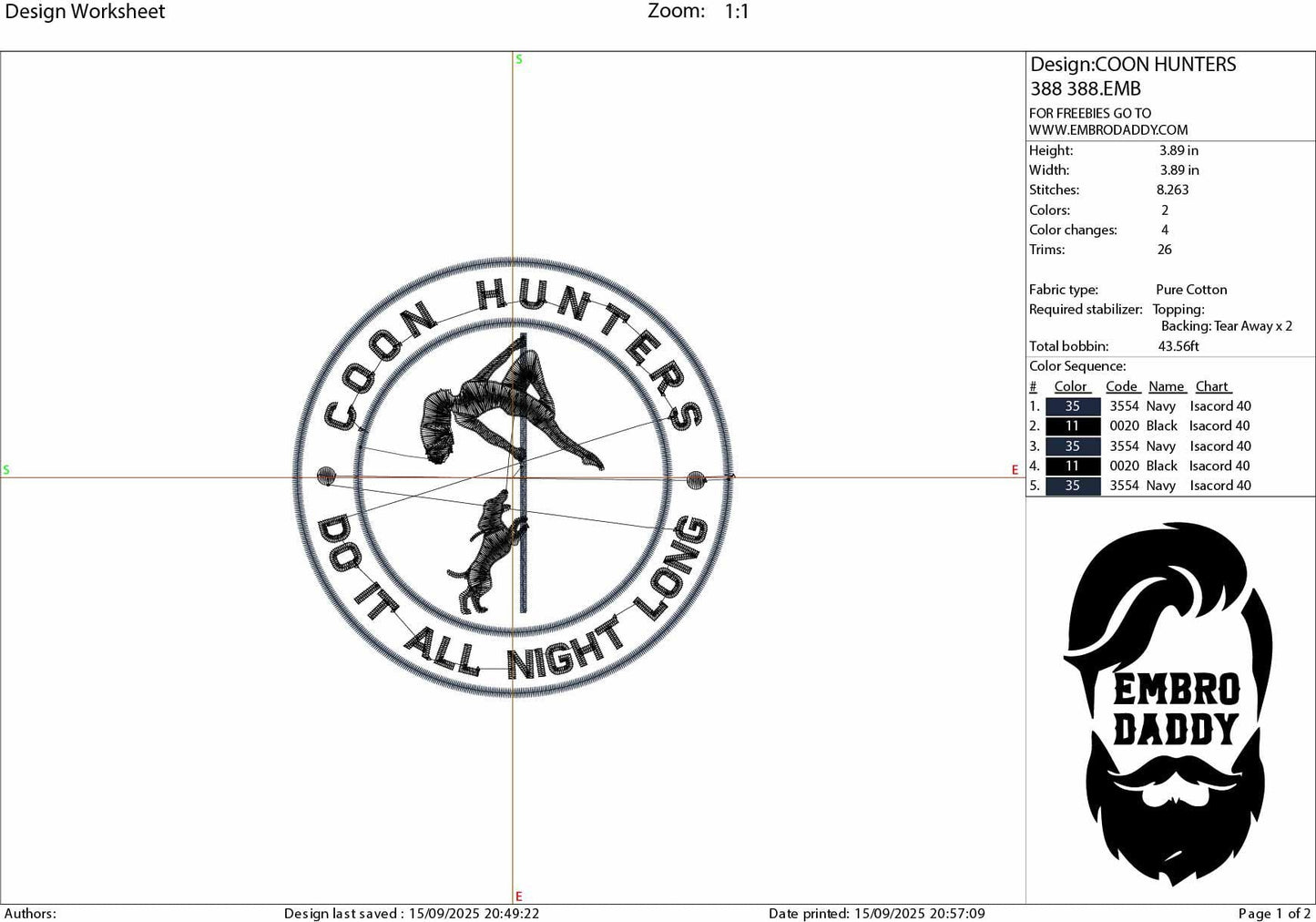 Machine Embroidery files, coon hunting, hunt, raccoon, hound, funny PES, xxx, dst, hus & more