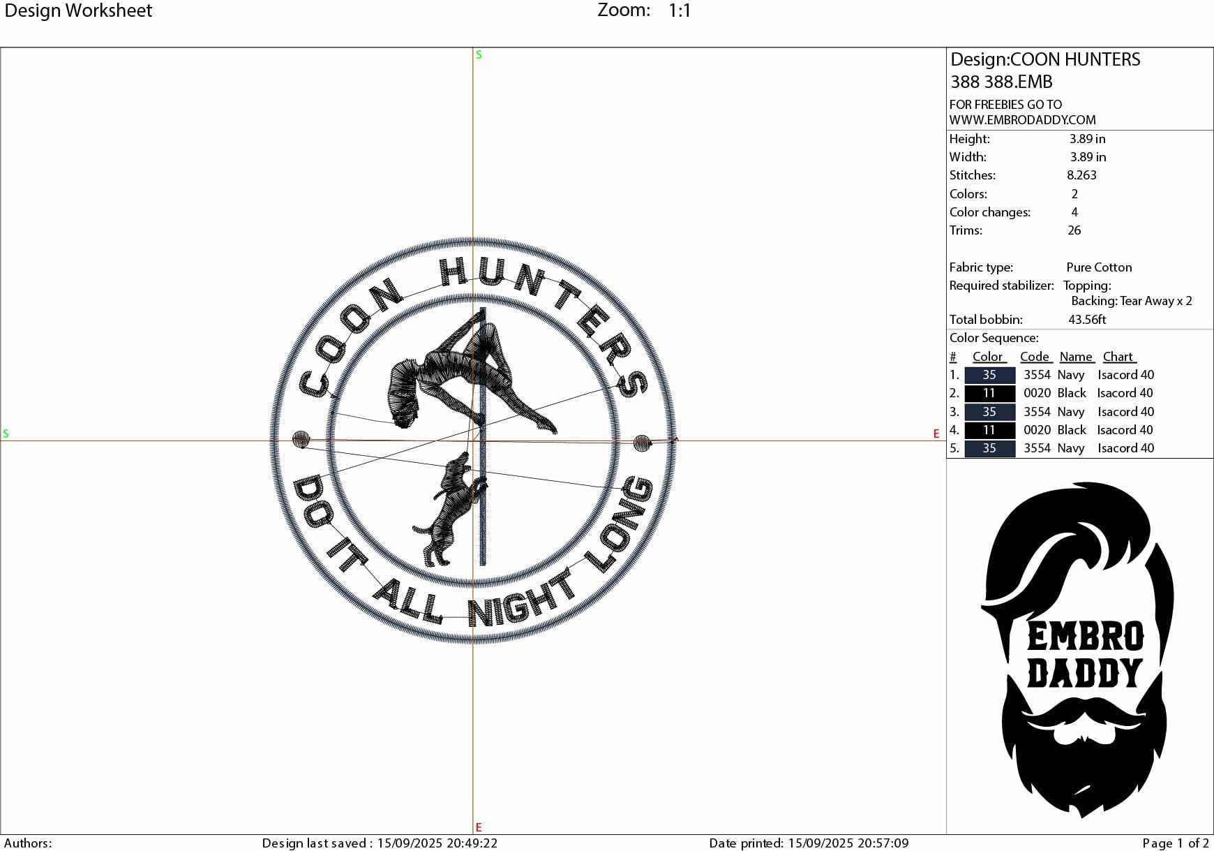 Machine Embroidery files, coon hunting, hunt, raccoon, hound, funny PES, xxx, dst, hus & more