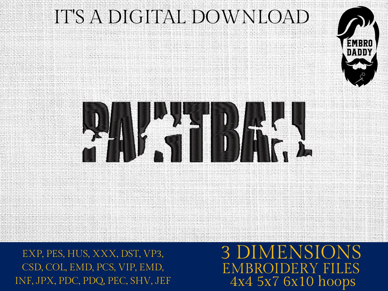 Machine Embroidery files, Paintball, Gun, Sport, Hobby, Play, Player, Paint Ball, Fun Game, Shooting, Fight, PES, dst, xxx, hus & more