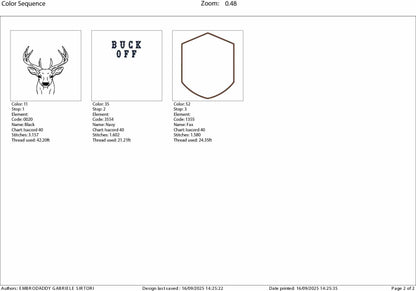Machine Embroidery files, Buck Off Deer, Funny Deer Hunting, PES, DST, xxx, hus and more