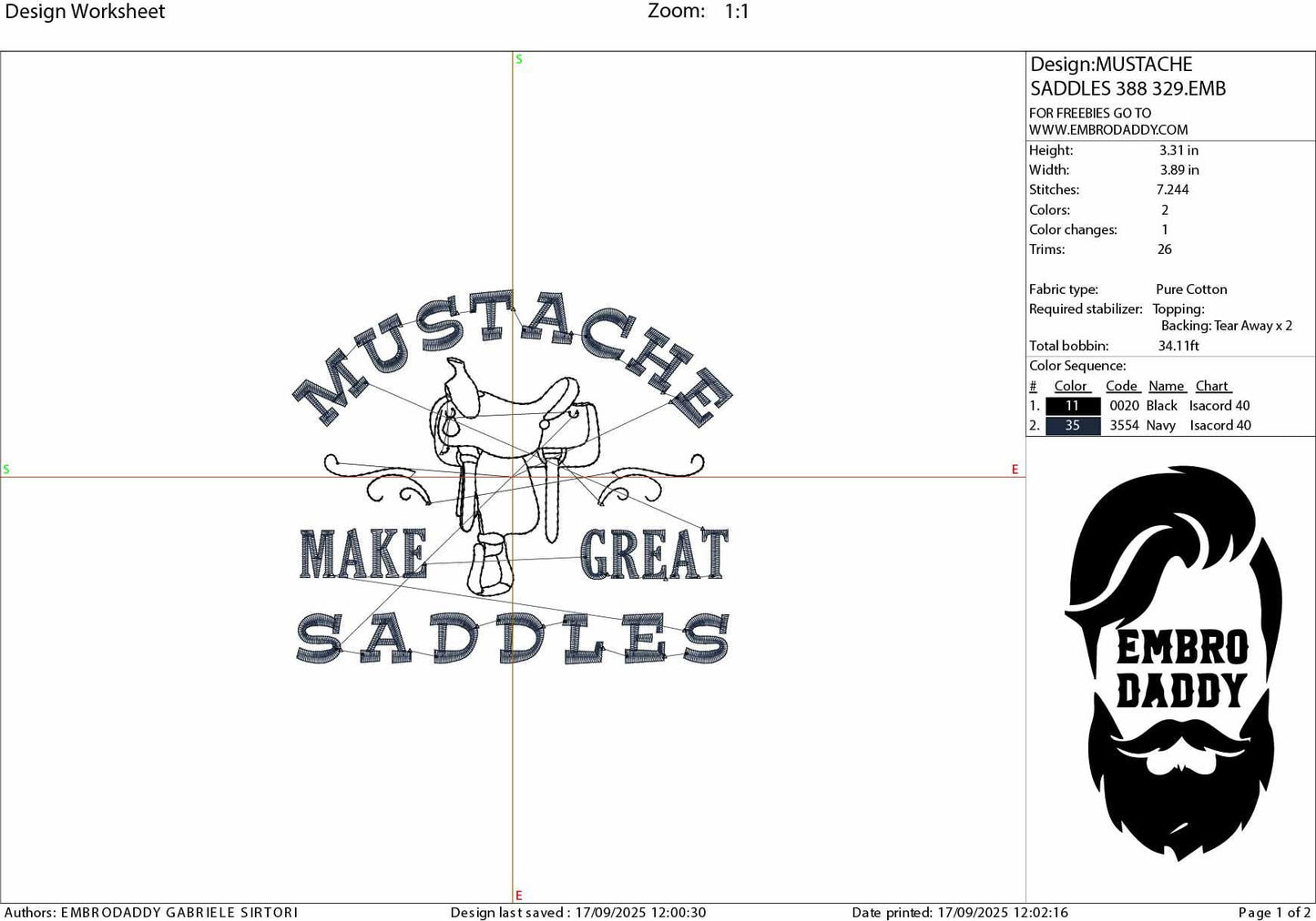 Machine Embroidery files, Mustaches Make Great Saddles, Funny Design, Western, PES, xxx, dst, hus & more