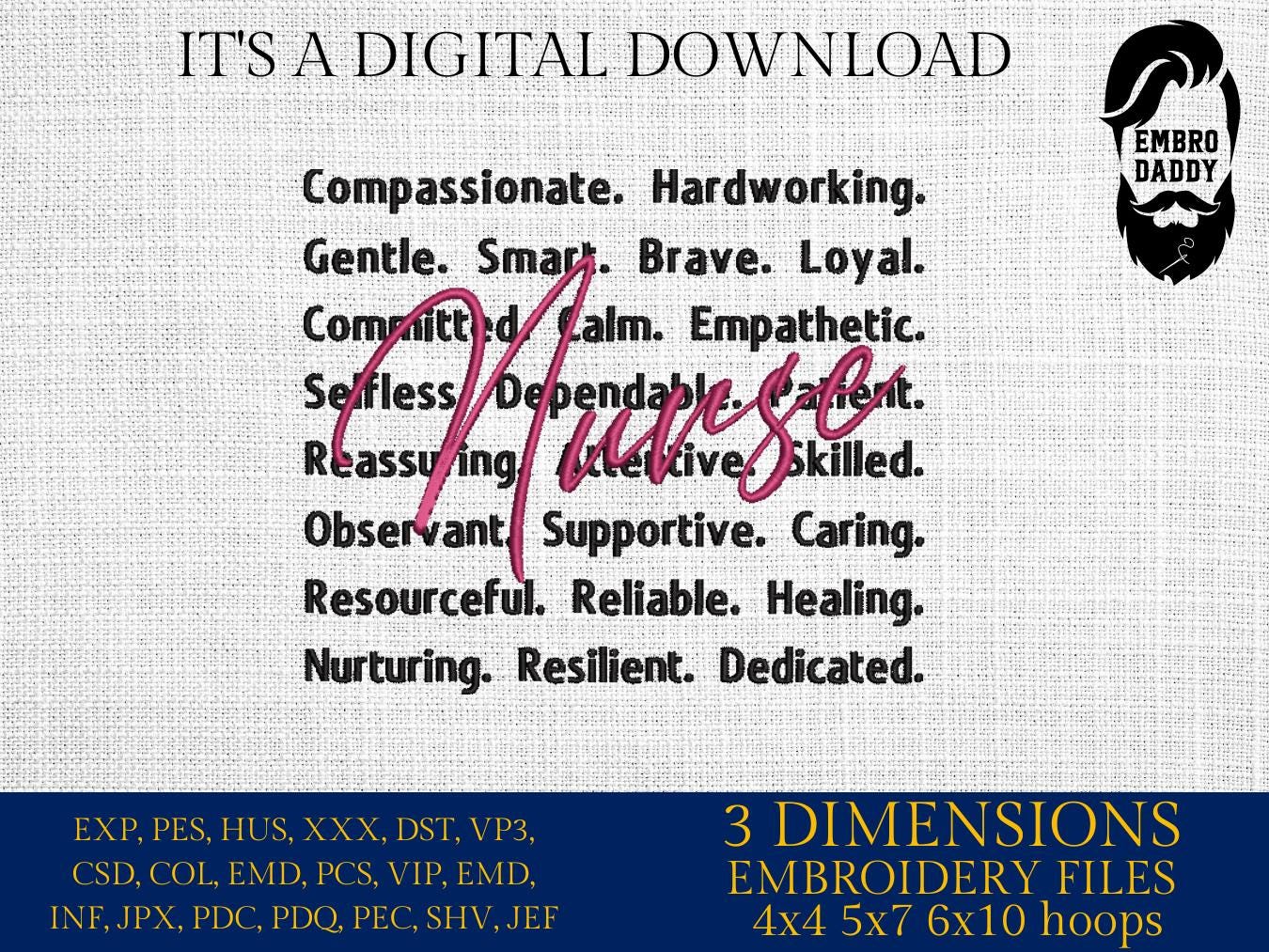 Machine Embroidery files, Nurse, Nursing Student, Clinicals, NP RN Graduation Gift, pes, DST, xxx, hus & more