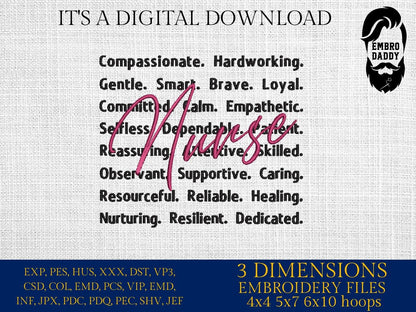 Machine Embroidery files, Nurse, Nursing Student, Clinicals, NP RN Graduation Gift, pes, DST, xxx, hus & more