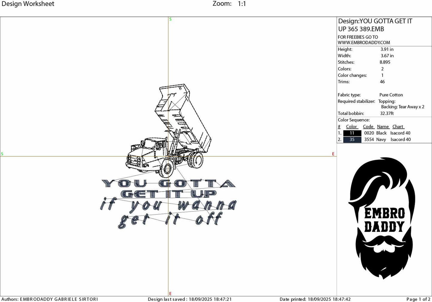 Machine Embroidery files, You Gotta Get It Up, Funny Dump Truck, PES, xxx, hus & more