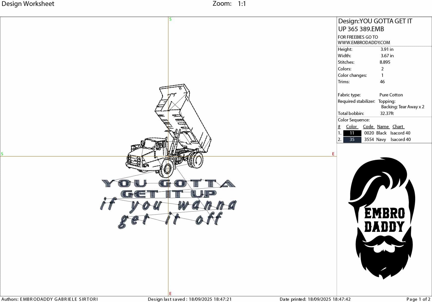 Machine Embroidery files, You Gotta Get It Up, Funny Dump Truck, PES, xxx, hus & more