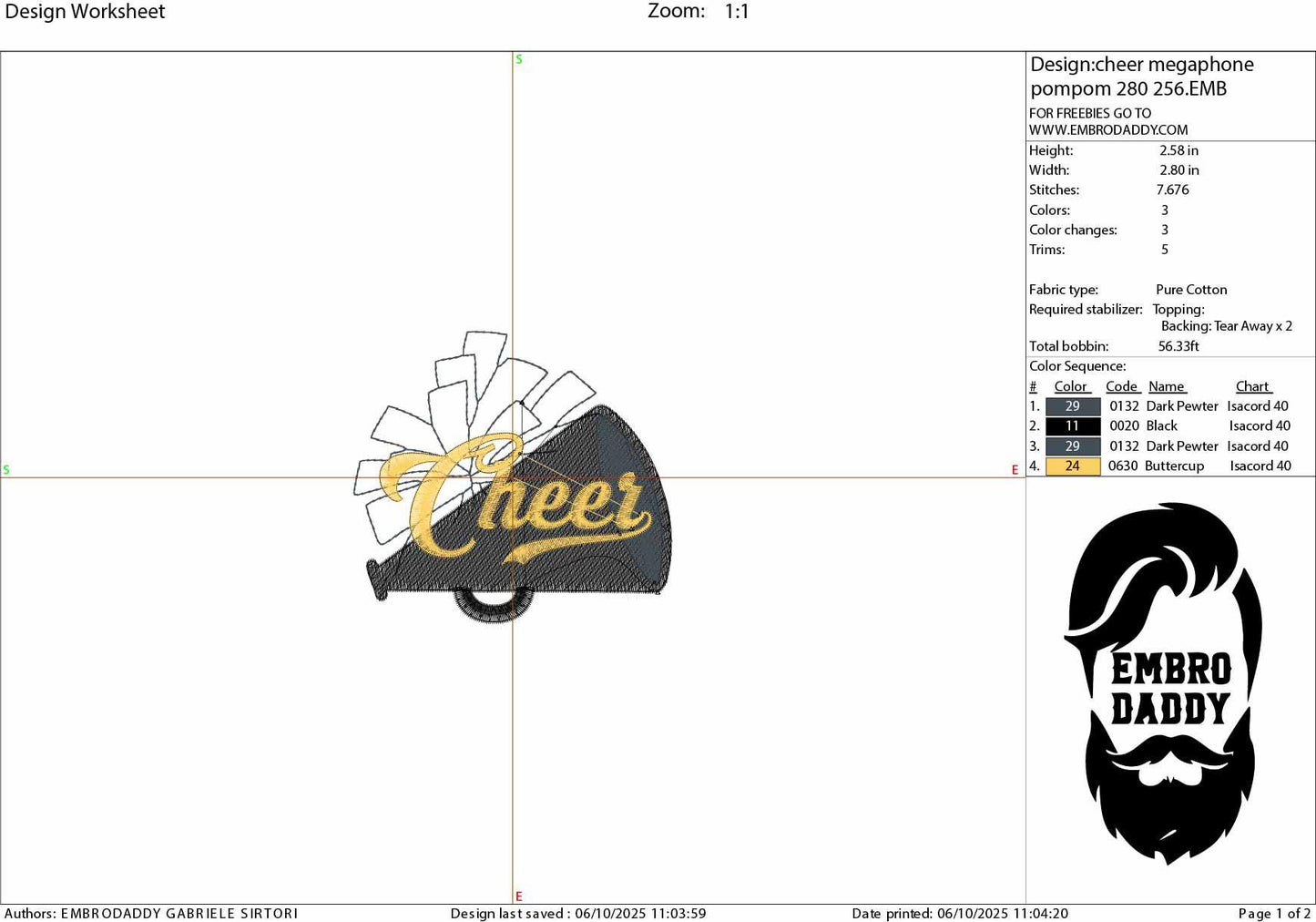 Machine Embroidery files, Black Cheerleader Megaphone with Pom Pom Outline with Word Cheer, Cheerleading , PES, dst, xxx, hus & more