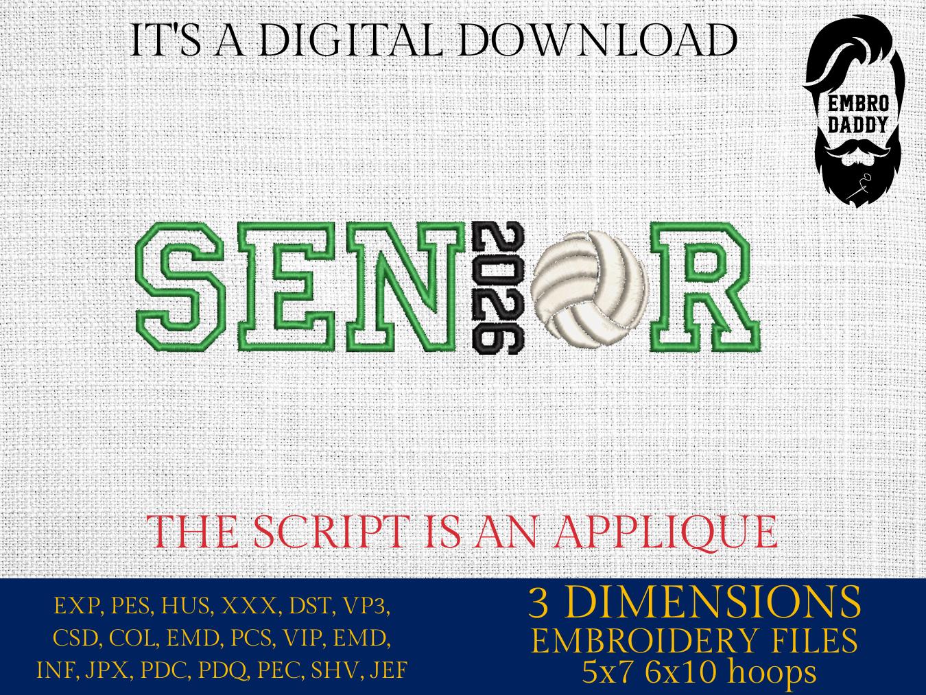 Machine Embroidery files, Grad Year 2026 and volleyball Ball appliqué, sport, PES, xxx, hus & more