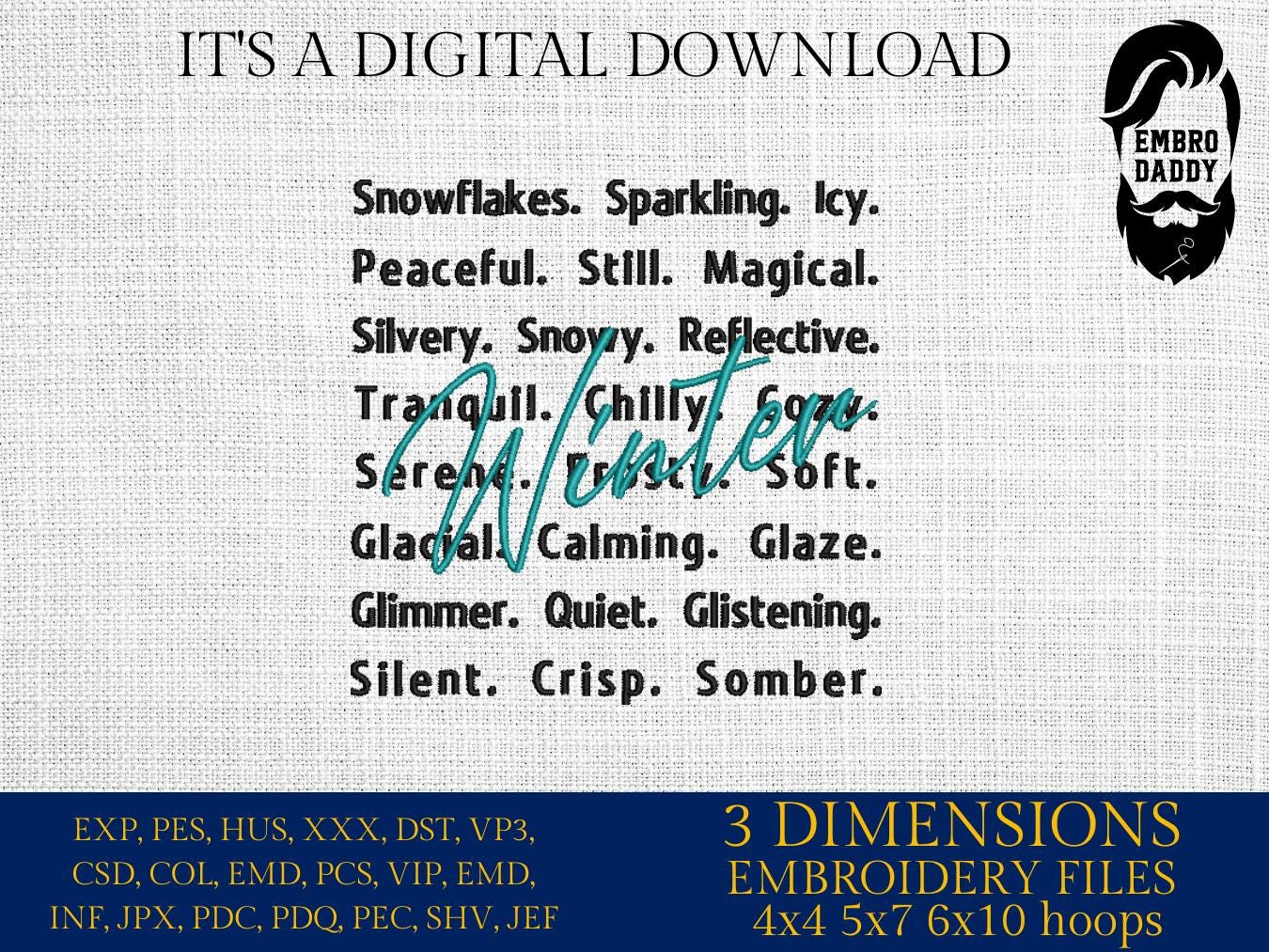 Machine Embroidery files, Winter Words, Cozy Sweaters, Winter, Winter 2026 Season, Winter girly, Snow Season PES, DST, xxx, hus and more
