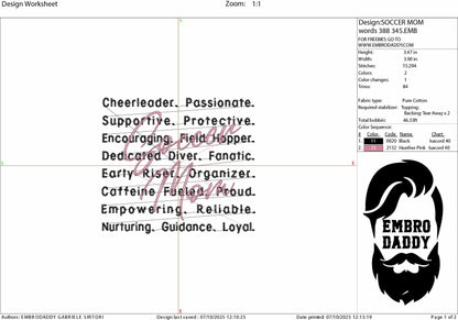 Machine Embroidery files, Soccer Mom, Soccer Mom words, Game Day Vibes, Gift for Soccer, PES, DST, xxx, hus & more