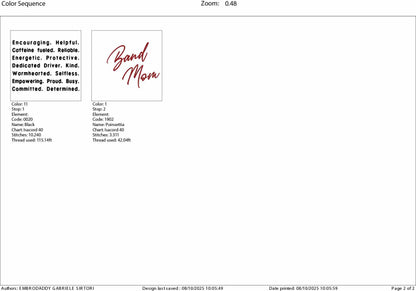 Machine Embroidery files, Band Mom words, Band for Choir Mom, my kid plays music, PES, xxx, dst, hus & more