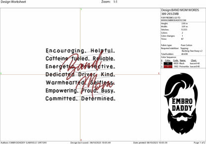 Machine Embroidery files, Band Mom words, Band for Choir Mom, my kid plays music, PES, xxx, dst, hus & more