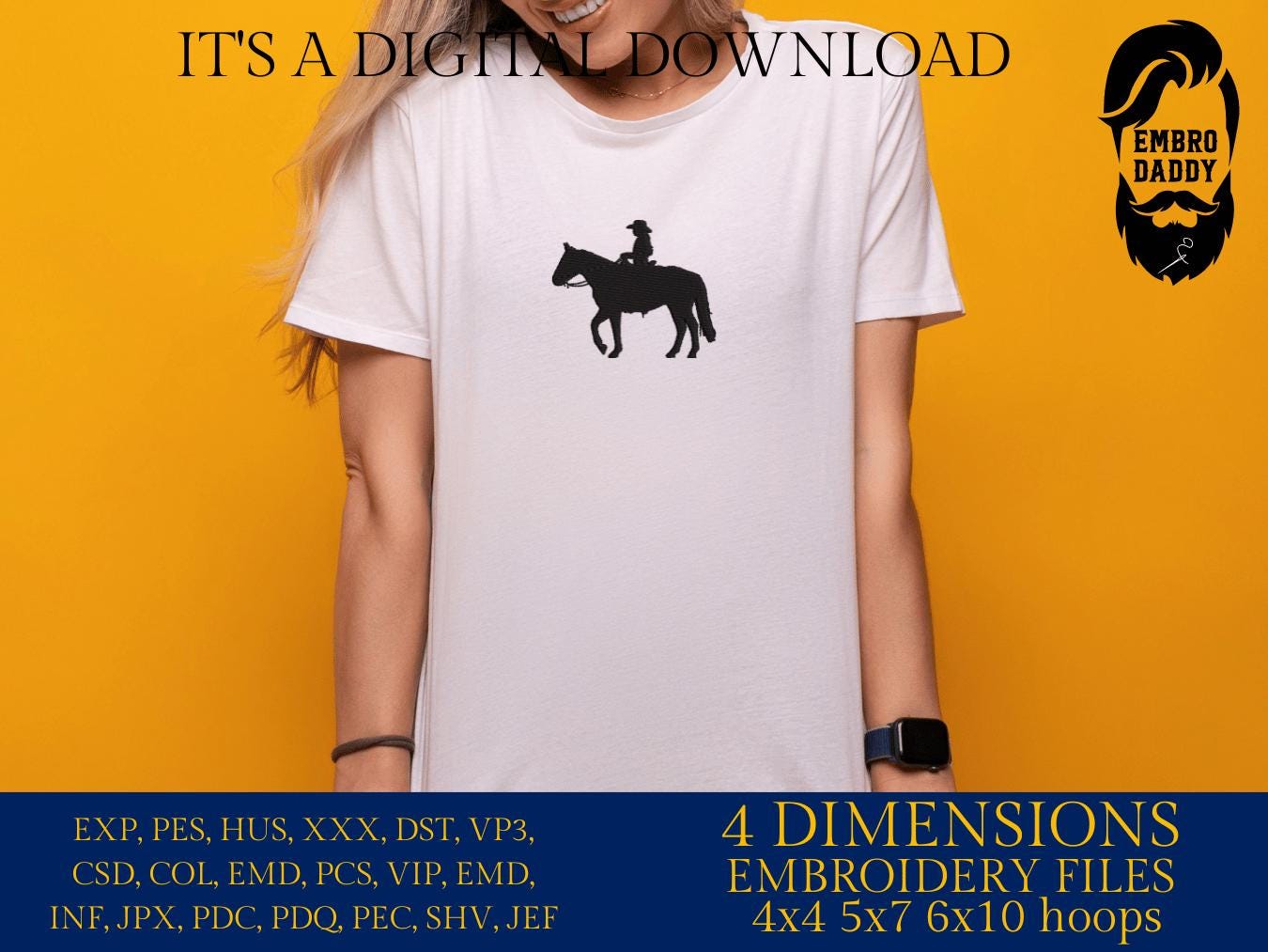 Machine Embroidery files, Quarter Horse, Western Horse, Horse and rider, Western saddle, American Cowgirl riding horse, PES, xxx, hus & more