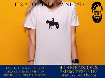 Machine Embroidery files, Quarter Horse, Western Horse, Horse and rider, Western saddle, American Cowgirl riding horse, PES, xxx, hus & more