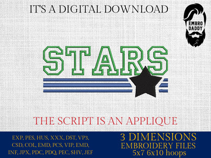 Machine Embroidery files, Stars appliqué, sport, PES, xxx, hus & more, fan embroidery files