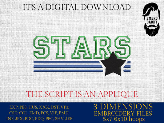 Machine Embroidery files, Stars appliqué, sport, PES, xxx, hus & more, fan embroidery files