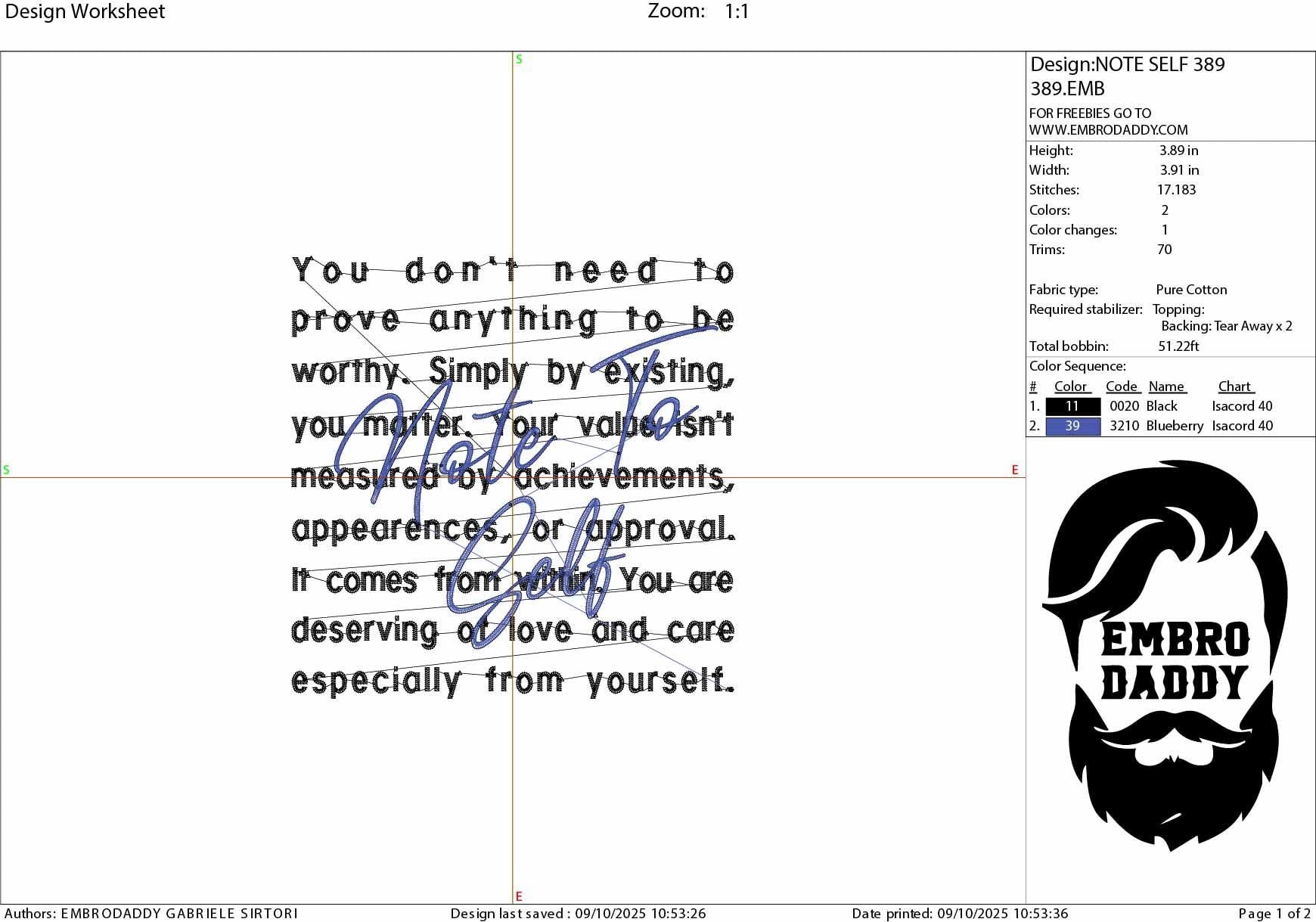 Machine Embroidery files, Note To Self, Motivational, Mental Health, Positive Inspirational Quotes, Love yourself PES, DST, xxx, hus & more