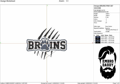 Machine Embroidery files, Bruins, Paw, Cheer Mom, School Spirit, Mascot, Cheerleading, PES, xxx, hus & more, fan embroidery files