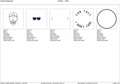 Machine Embroidery files, Fun Fact I Don't Care, Skull Funny Adult Humor Sarcastic Trendy Offensive Sarcasm, PES, DST, xxx, hus & more