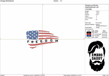 Machine Embroidery files, Usa flag freedom, embroidery file digitize for hat, American Flag PES, xxx hus & more