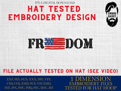 Machine Embroidery files, Usa flag freedom, embroidery file digitize for hat, American Flag PES, xxx hus & more