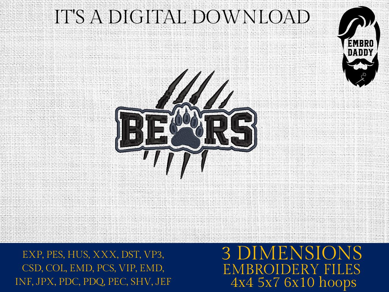 Machine Embroidery files, Bears, Paw, Cheer Mom, School Spirit, Mascot, Cheerleading, PES, xxx, hus & more, fan embroidery files