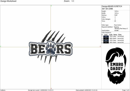 Machine Embroidery files, Bears, Paw, Cheer Mom, School Spirit, Mascot, Cheerleading, PES, xxx, hus & more, fan embroidery files