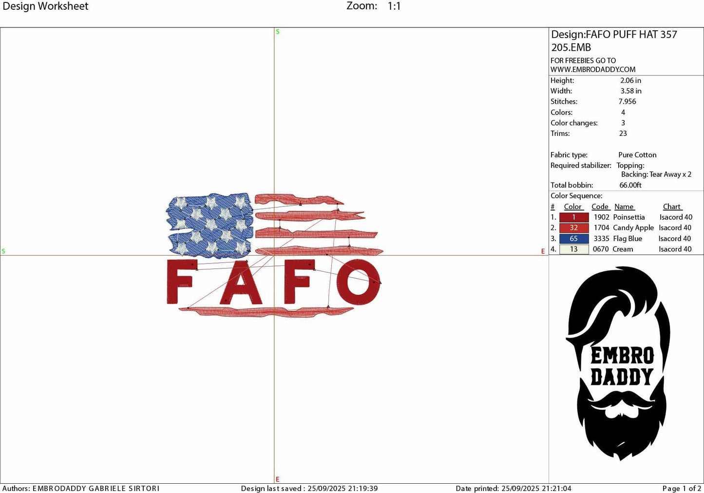 Machine Embroidery files, Usa flag FAFO, Script puff foam, needs foam sheet, embroidery file digitize for hat, American Flag PES, hus & more