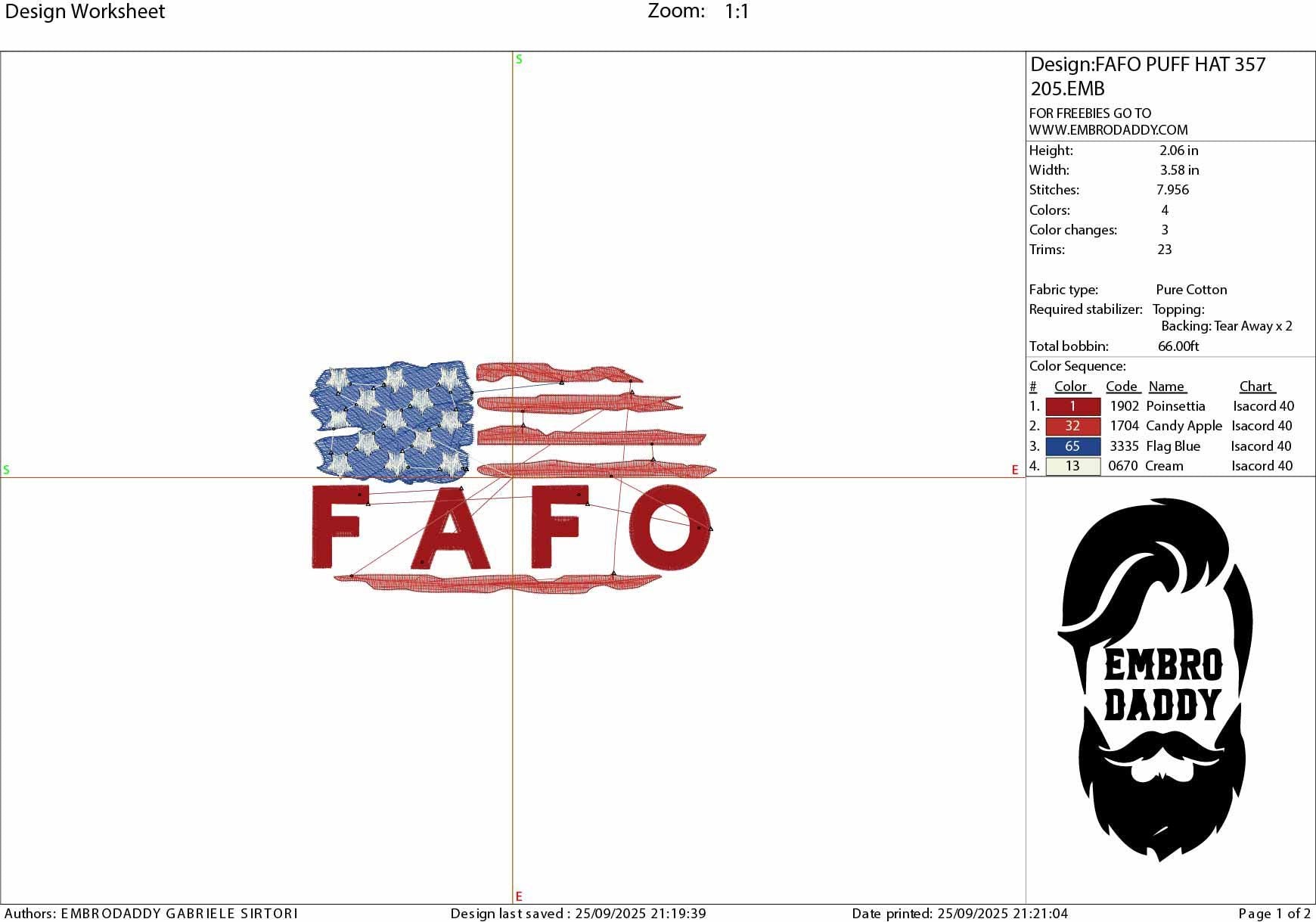 Machine Embroidery files, Usa flag FAFO, Script puff foam, needs foam sheet, embroidery file digitize for hat, American Flag PES, hus & more