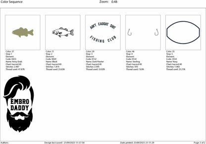 Machine Embroidery files, Bass Fishing, Aint Caught Shit Club Fishing, Fisherman, PES, DST, hus & more