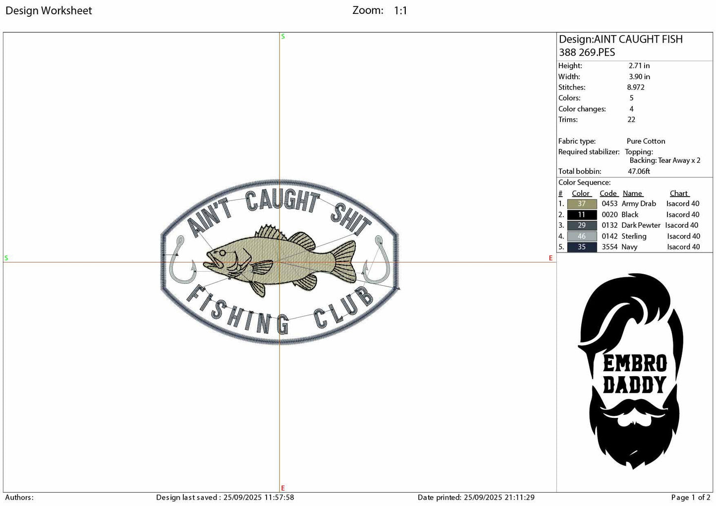 Machine Embroidery files, Bass Fishing, Aint Caught Shit Club Fishing, Fisherman, PES, DST, hus & more