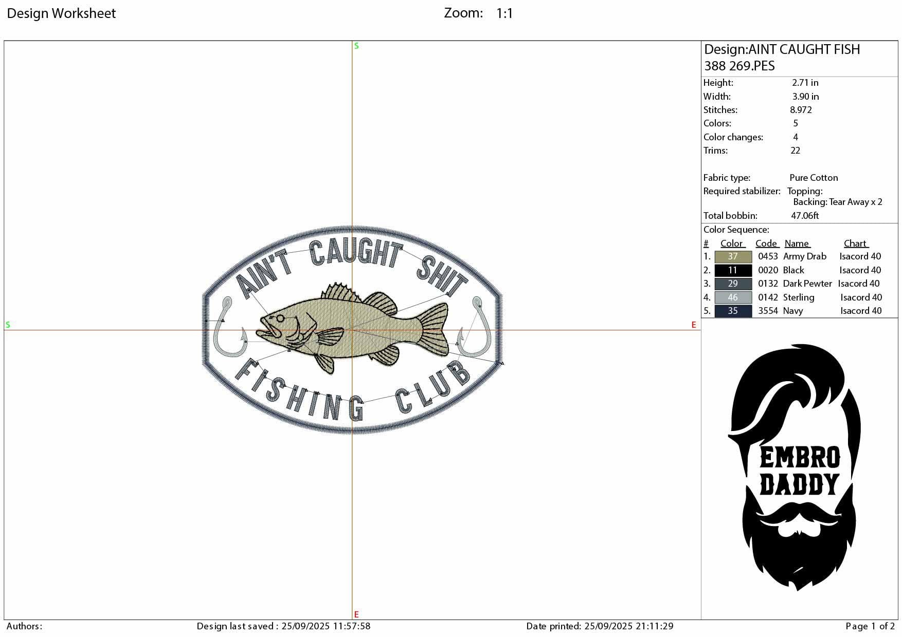 Machine Embroidery files, Bass Fishing, Aint Caught Shit Club Fishing, Fisherman, PES, DST, hus & more
