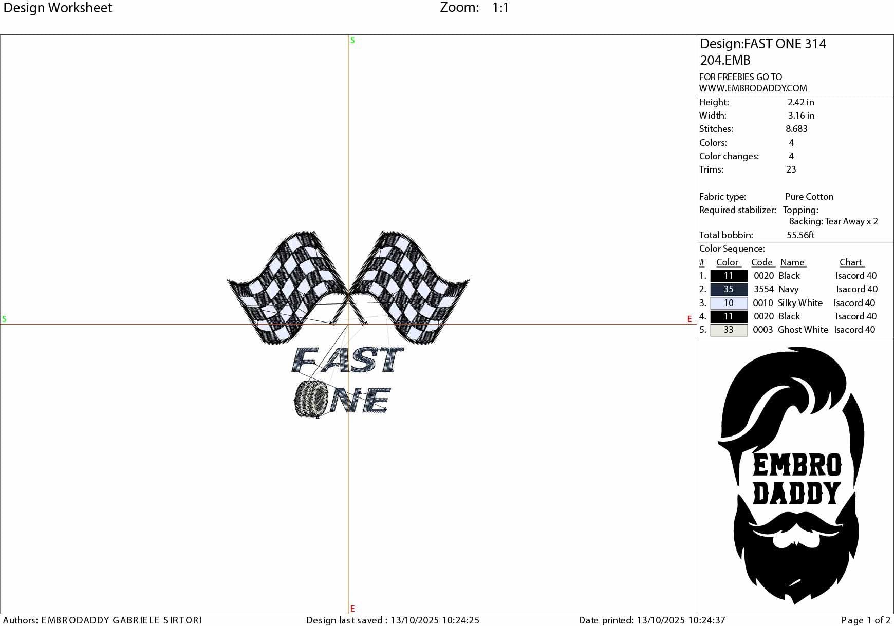 Machine Embroidery files, Car/Automotive, Black Checkered Racing Flags, Track Finish Line, "Fast One", PES, DST, xxx, hus & more
