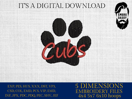 Machine Embroidery, Cubs Paws, Cub Paw, embroidery design, team, PES, xxx, hus & more