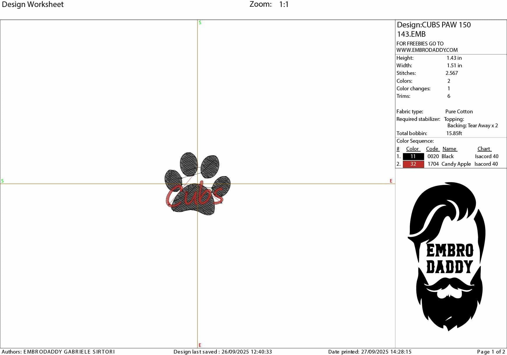 Machine Embroidery, Cubs Paws, Cub Paw, embroidery design, team, PES, xxx, hus & more