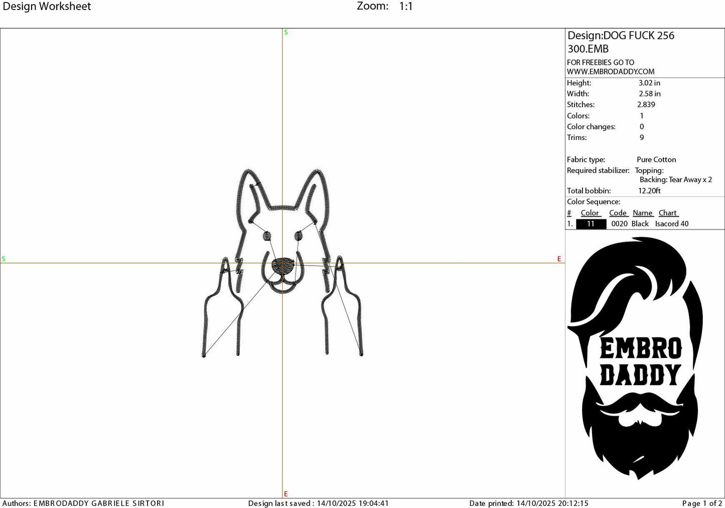 Machine Embroidery files, dog middle finger, funny, pes, dst, hus & more