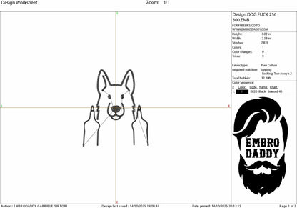 Machine Embroidery files, dog middle finger, funny, pes, dst, hus & more