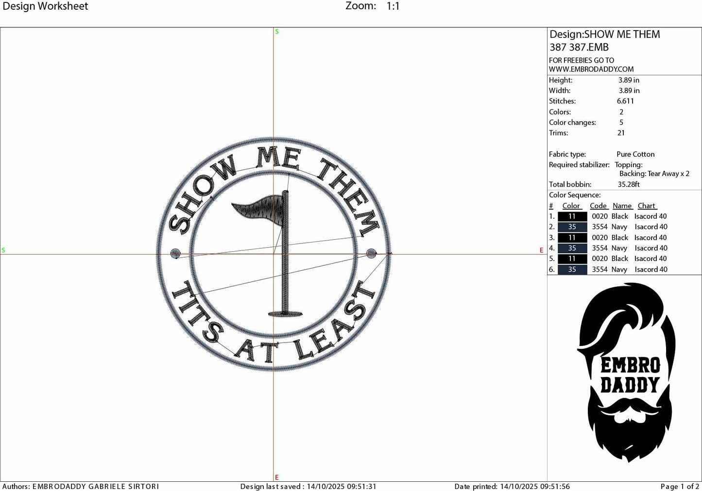 Machine Embroidery files, Show Me Them Tits at Least, funny golf, PES, DST, hus & more