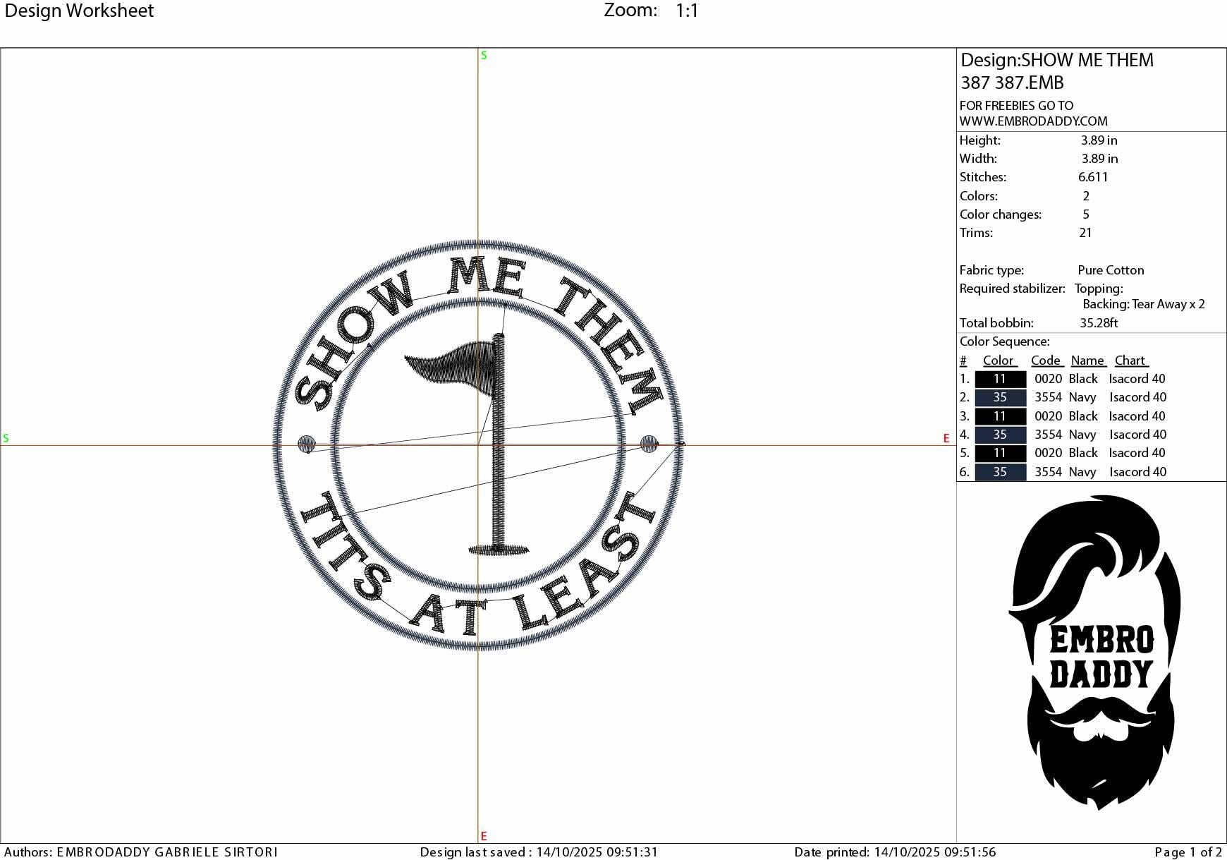 Machine Embroidery files, Show Me Them Tits at Least, funny golf, PES, DST, hus & more