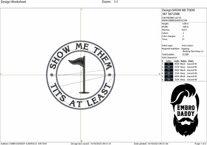 Machine Embroidery files, Show Me Them Tits at Least, funny golf, PES, DST, hus & more
