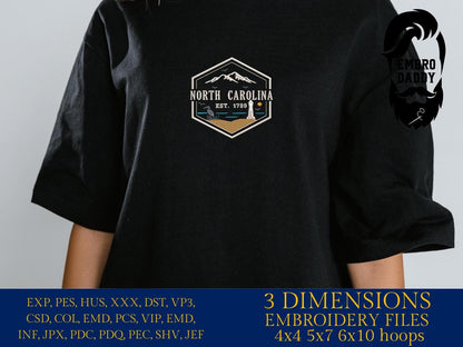 Machine Embroidery files, North Carolina est 1789, DST, PES, xxx hus & more