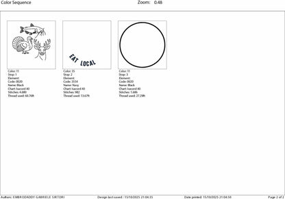 Machine Embroidery files, Eat Local, Hunting and Fishing, Deer, Turkey and Catfish, Outdoorsman, PES, xxx, hus & more