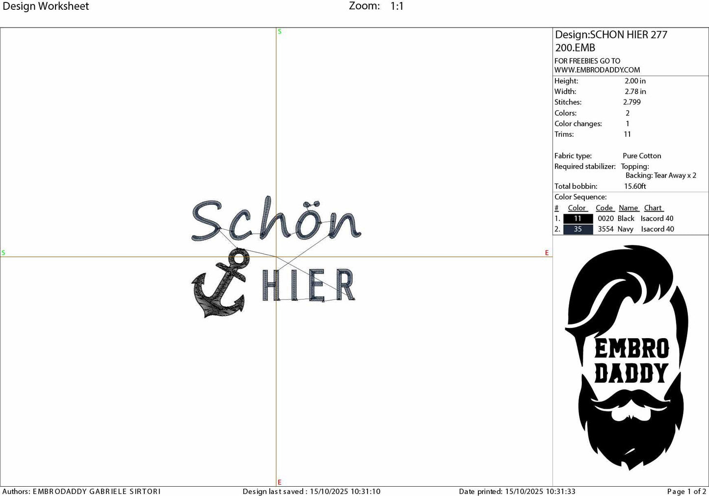 Machine Embroidery files, Schön Hier, German Nautical, PES, xxx, hus & more